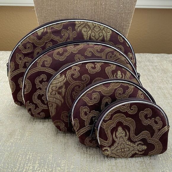 Five Brown & Gold Tapestry Pattern Cosmetic Bags - Various Sizes. New! - Picture 1 of 3